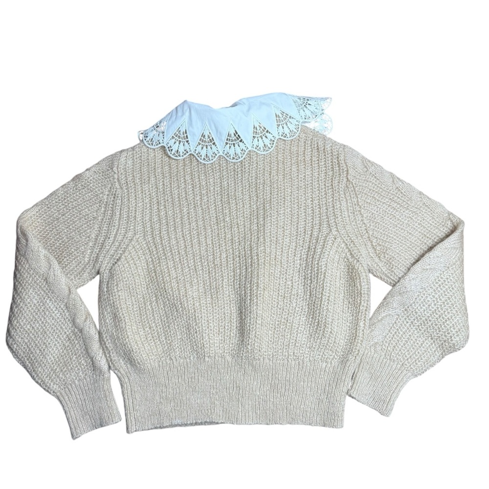 NWT Sandro| Women’s Cropped Sweater with embroidered collar mohair wool sz 2 usa - Picture 4 of 14